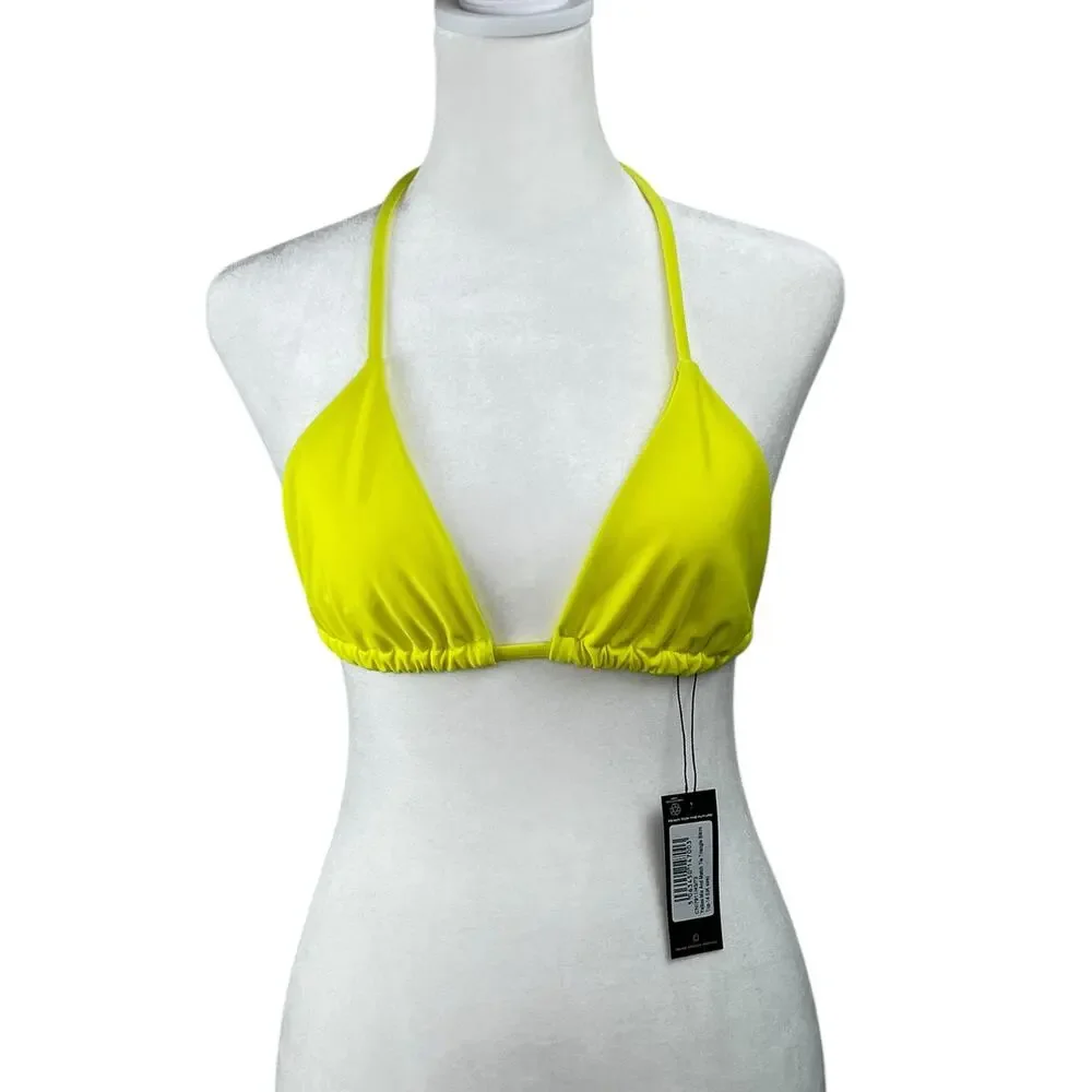 PrettyLittleThing Lemon Yellow Tie Triangle Beach String Bikini Top L/10 NWT